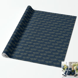 Cadeaupapier Naam Leeftijd Navy & Goud 80ste Verja