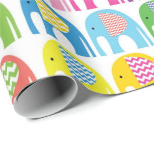 Cadeaupapier - Olifanten in meerdere kleuren