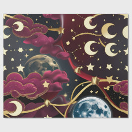 Cadeaupapier - Rode Celestiale Maan Ontwerp