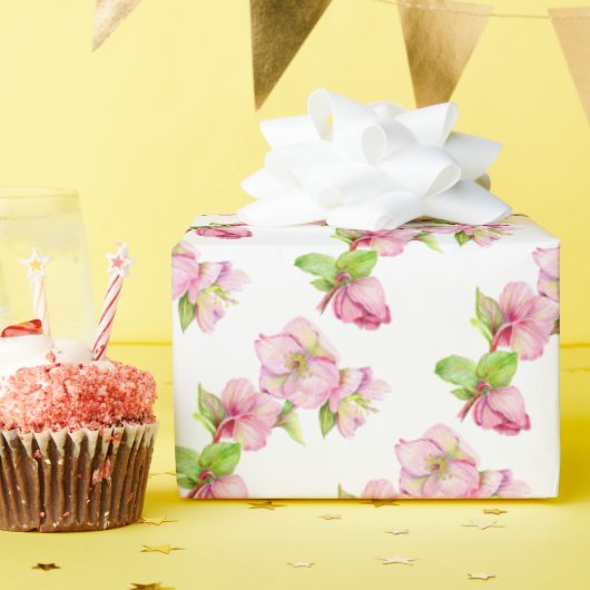 Cadeaupapier Rol - Roze Hellebore Bloem (Verjaardagsfeest)