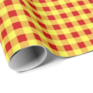 Cadeaupapier, rood en geel geruit cadeaupapier