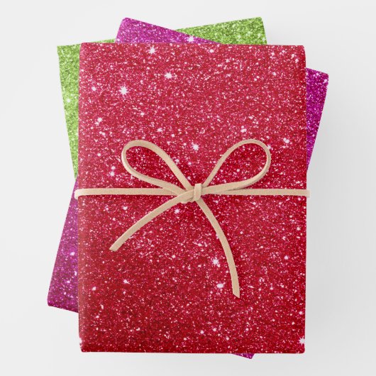 Cadeaupapier: Rood, Roze & Groen Glitter Inpakpapier Vel (In situ)
