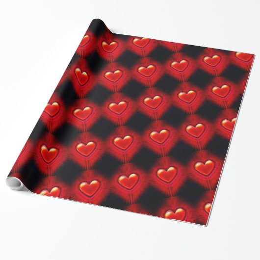 Cadeaupapier. Rood & zwart hart ontwerp giftwrap. Cadeaupapier (Uitgerold)