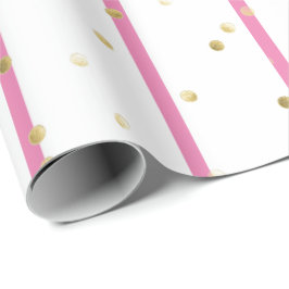 Cadeaupapier - Roze strepen gouden stippen