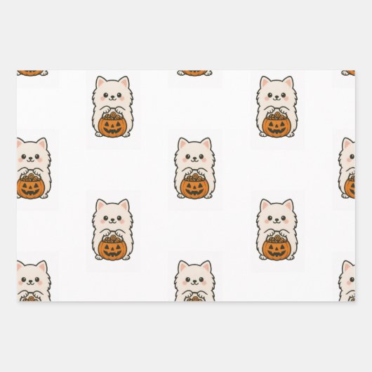 Cadeaupapier Set Halloween / Pomeranian (Voorkant)