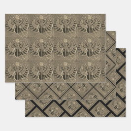 Cadeaupapier set van 3 vellen gouden Scarabeeën