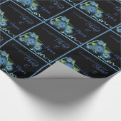 Cadeaupapier sjabloon Chic Blue zwart bloemmotief (Hoek)