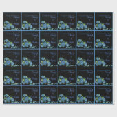 Cadeaupapier sjabloon Chic Blue zwart bloemmotief (Vlak)