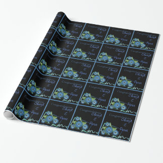 Cadeaupapier sjabloon Chic Blue zwart bloemmotief 