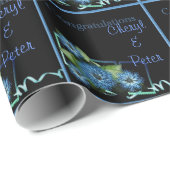 Cadeaupapier sjabloon Chic Blue zwart bloemmotief (Rol Hoek)