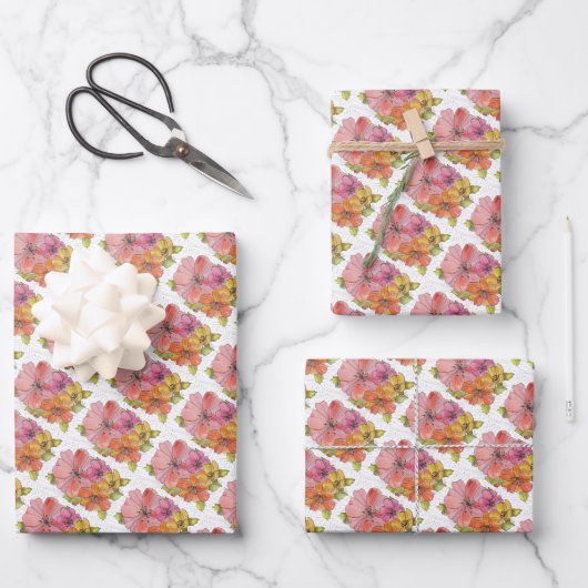 Cadeaupapier vel - Pastel waterverf bloemen (Voorkant)