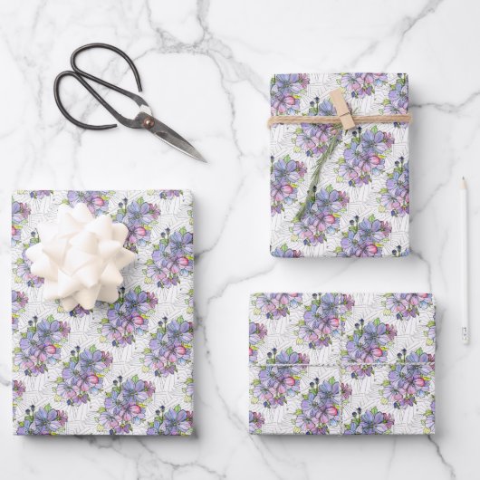 Cadeaupapier Vellen - Lavendel & Roze Bloemen (Voorkant)