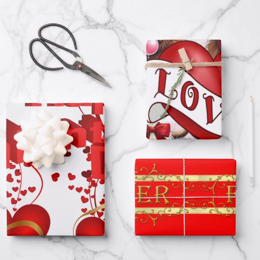 Cadeaupapier Vellen Valentijnsdag Rode Harten (Voorkant)