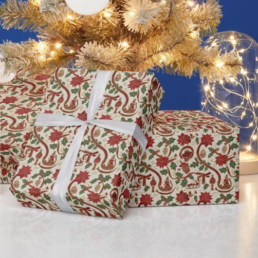 Cadeaupapier Vintage Kerstballen & Arrensleeën (Feestdagen)