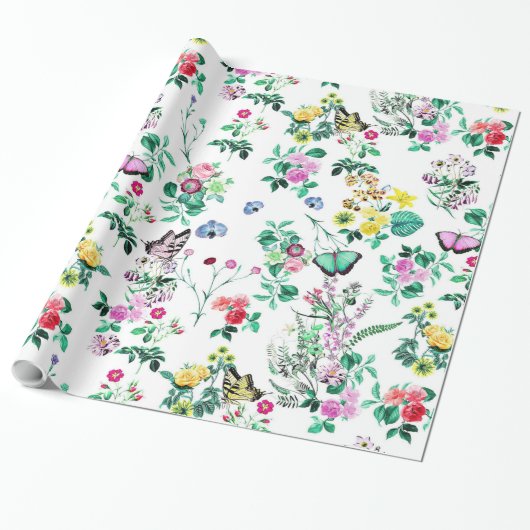 Cadeaupapier Vlinders en Bloemen (Uitgerold)