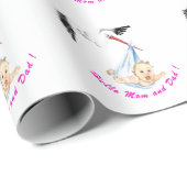 Cadeaupapier voor babyfeestje Ooievaar draagt baby (Rol Hoek)