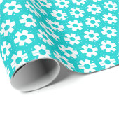 Cadeaupapier - Witte bloemen op blauw (Rol Hoek)