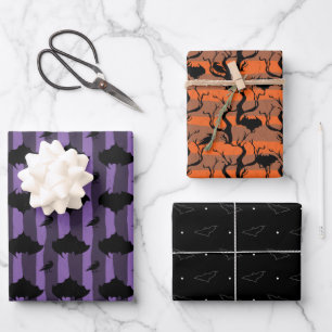 Cadeaupapier zwart paars en oranje Set van 3