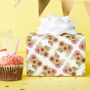 Cadeaupapierrol - Roze & Gele Zonnebloemen Cadeaupapier