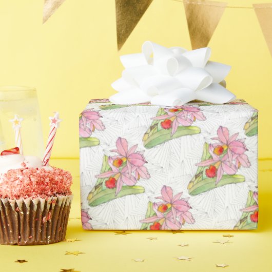 Cadeaupapierrol - Roze Orchidee Cadeaupapier (Verjaardagsfeest)