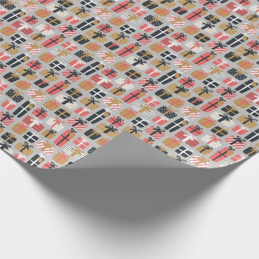 Cadeaupatroon Rood Grijs Zwart  Retro Cadeaupapier (Hoek)