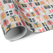 Cadeaupatroon Rood Grijs Zwart Retro Cadeaupapier (Rol Hoek)