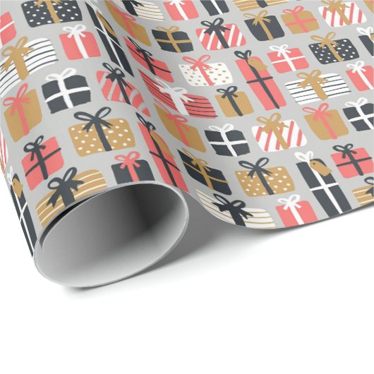 Cadeaupatroon Rood Grijs Zwart  Retro Cadeaupapier (Rol Hoek)