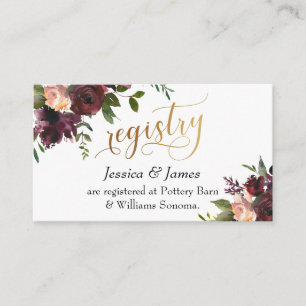 Cadeauregister Gold Script Red Waterverf Flowers Informatiekaartje