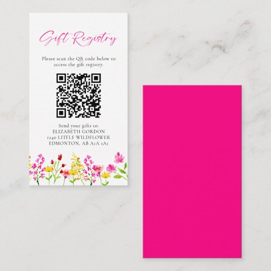 Cadeauregister QR-code Wilde bloem-Baby shower Informatiekaartje (Voorkant / Achterkant)