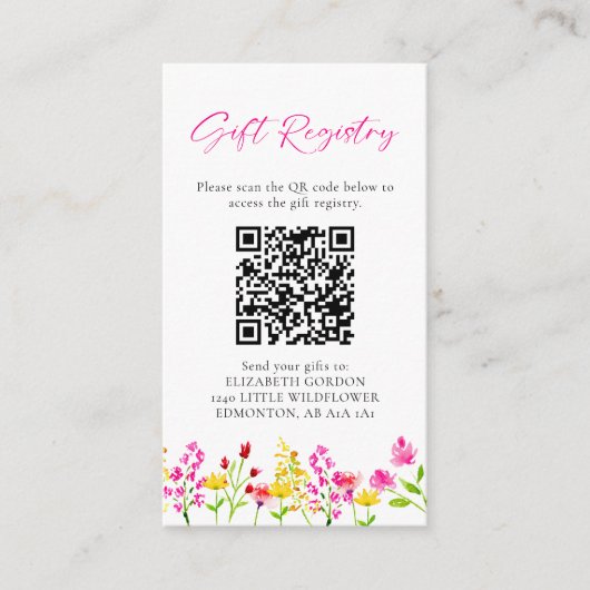 Cadeauregister QR-code Wilde bloem-Baby shower Informatiekaartje (Voorkant)