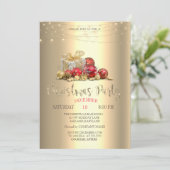 Cadeaus, Ballen, String Lights Gouden Kerst Kaart (Staand voorkant)