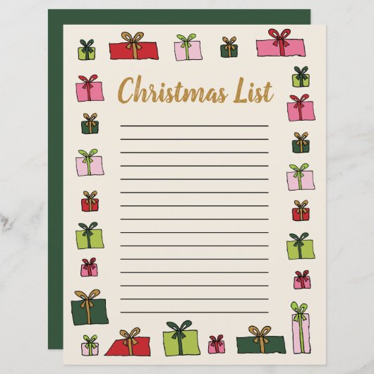 Cadeaus Clip Art Kinderen Kerst Wenslijst Sjabloon (Voorkant / Achterkant)