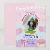 Cadeaus en Cake | Roze Paarse meisjesfeest Kaart (Voorkant / Achterkant)