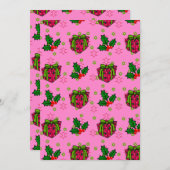 Cadeaus en hulst_roze feestdagenkaart (Voorkant / Achterkant)