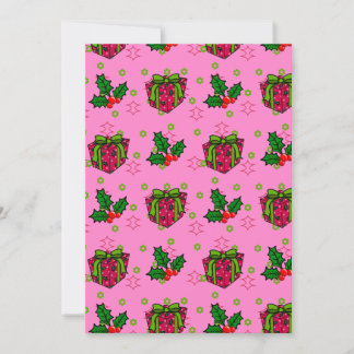 Cadeaus en hulst_roze feestdagenkaart