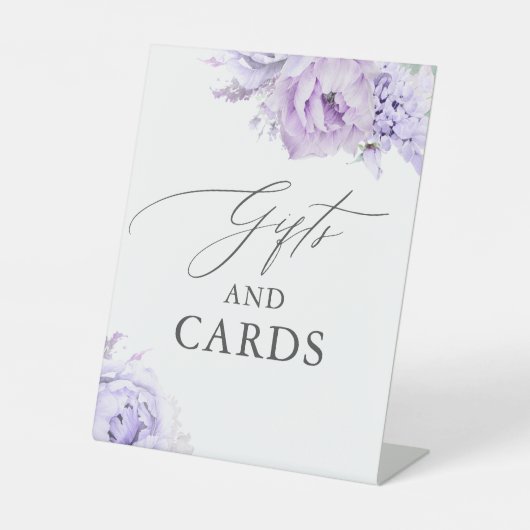Cadeaus en Kaarten Stoffige Paarse Bloemenbruiloft Reclamebord Met Voetstuk (Voorkant)