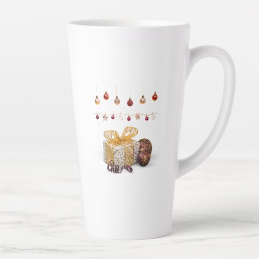 Cadeaus en kerstballen latte mok (Rechts)