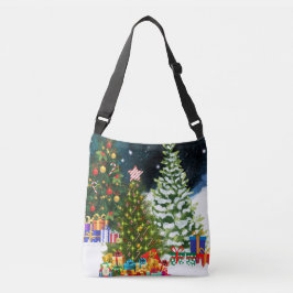 Cadeaus en kerstbomen crossbody tas