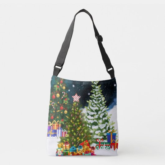 Cadeaus en kerstbomen crossbody tas (Voorkant)