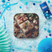 Cadeaus en kerstversieringen papieren bordje (Feest)