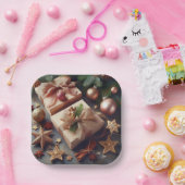 Cadeaus en kerstversieringen papieren bordje (Feest)
