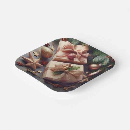 Cadeaus en kerstversieringen papieren bordje (Gebogen)