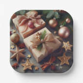 Cadeaus en kerstversieringen papieren bordje (Voorkant)