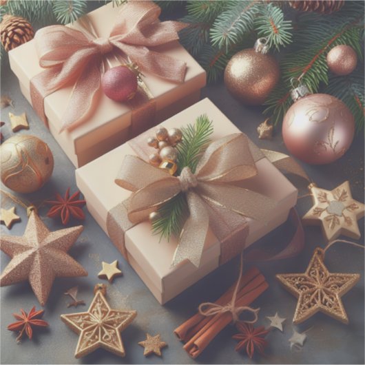 Cadeaus en kerstversieringen sticker (Voorkant)