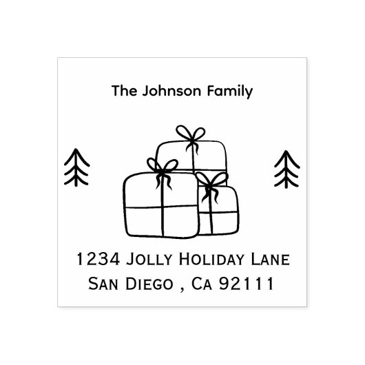 Cadeaus en PIne Trees DOodle Wood Art Stamp Rubberstempel (Afrduk)