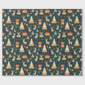 Cadeaus Herten Kerstbomen Donker Patroon Gift Cadeaupapier (Vlak)