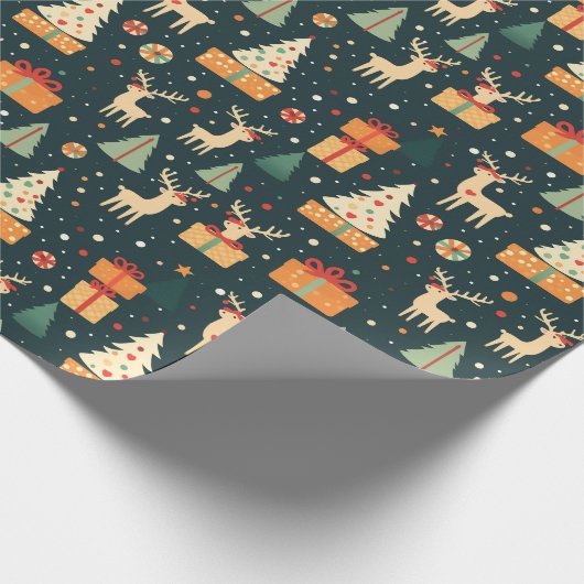 Cadeaus Herten Kerstbomen Donker Patroon Gift Cadeaupapier (Hoek)