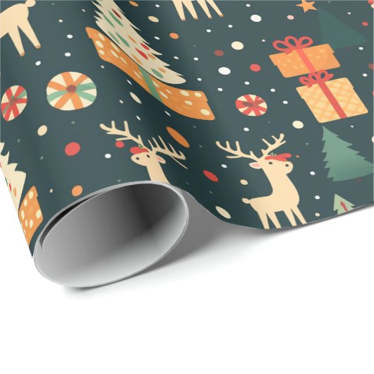 Cadeaus Herten Kerstbomen Donker Patroon Gift Cadeaupapier (Rol Hoek)