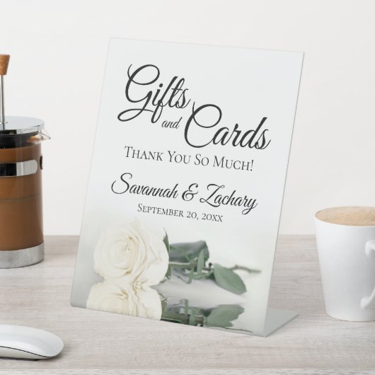 Cadeaus & Kaarten Ivoorkleurige of Witte Roos Dank Reclamebord Met Voetstuk (Insitu)