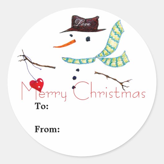 Cadeaus kerstcadeaulabel Snowman Sticker (Voorkant)